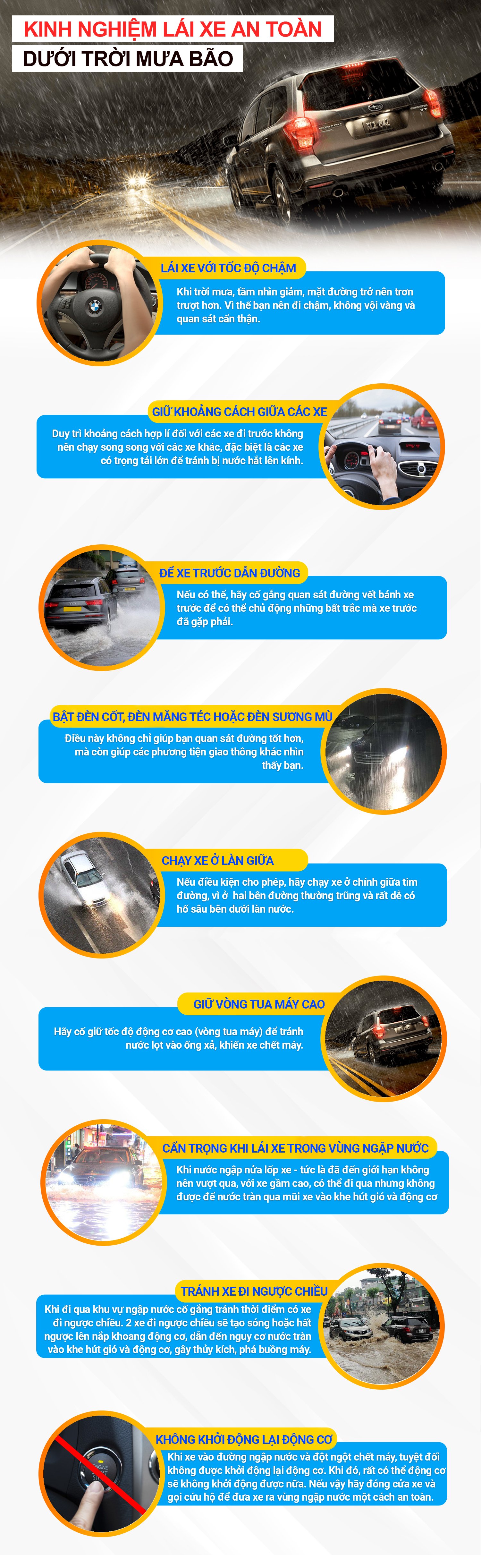 [Infographic] Kinh nghiệm lái xe an toàn dưới trời mưa bão a1